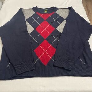 Vintage 90’s 100% Lambswool Sweater Argyle Club Room Navy, Red, Grey Men’s XL